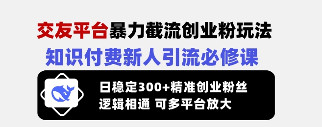 交友平台暴力截流创业粉玩法，知识付费新人引流必修课，日稳定300+精准创业粉丝，逻辑相通可多平台放大-初橙资源网