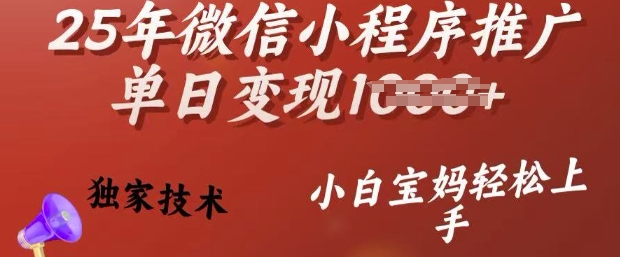 25年微信小程序推广单日变现多张，独家技术，小白宝妈轻松上手【揭秘】-初橙资源网