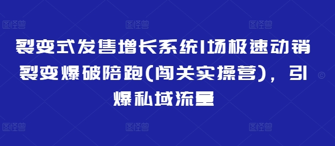 裂变式发售增长系统1场极速动销裂变爆破陪跑(闯关实操营)，引爆私域流量-初橙资源网