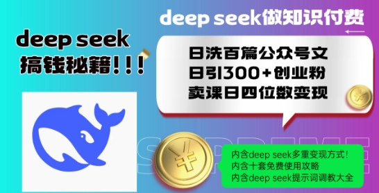 Deepseek做知识付费日洗百篇公众号文日引300+创业粉，卖课日四位数变现保姆级教程!-初橙资源网
