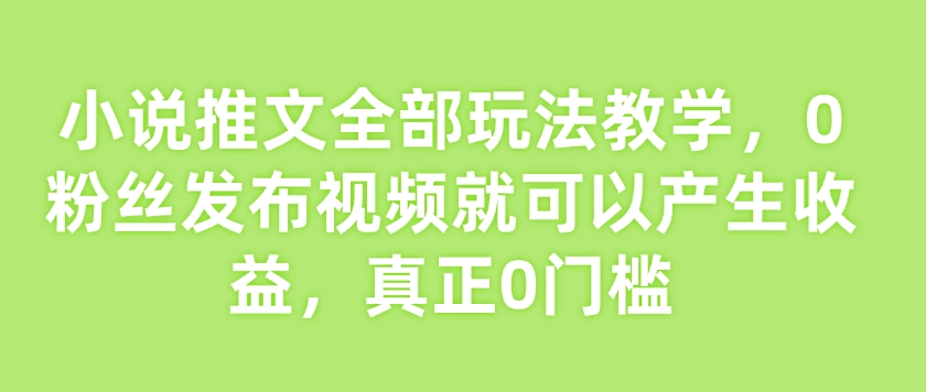 小说推文全部玩法教学，0粉丝发布视频就可以产生收益，真正0门槛-初橙资源网