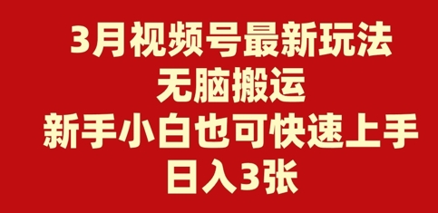 3月视频号最新玩法，无脑搬运，新手小白也可快速上手，日入3张-初橙资源网