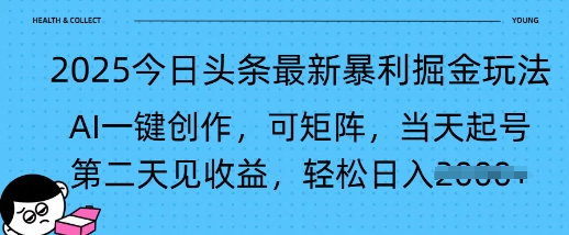2025今日头条最新暴利掘金玩法，AI一键创作，可矩阵，当天起号，第二天见收益轻松日入多张-初橙资源网