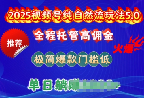 2025视频号纯自然流玩法5.0，全程托管高佣金，极简爆款门槛低，单日收益多张【揭秘】-初橙资源网