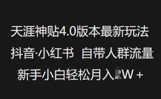 天涯神贴4.0版本最新玩法，抖音·小红书自带人群流量，新手小白轻松月入过W-初橙资源网