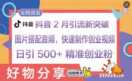 抖音2月引流新突破：图片搭配音频，快速制作创业视频，日引 500+ 精准创业粉-初橙资源网