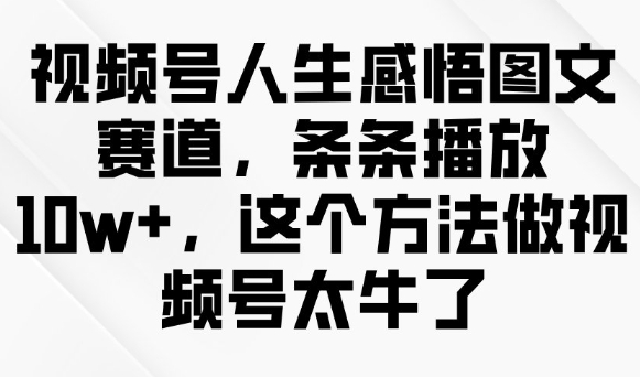 视频号人生感悟图文赛道，条条播放10w+，这个方法做视频号太牛了-初橙资源网